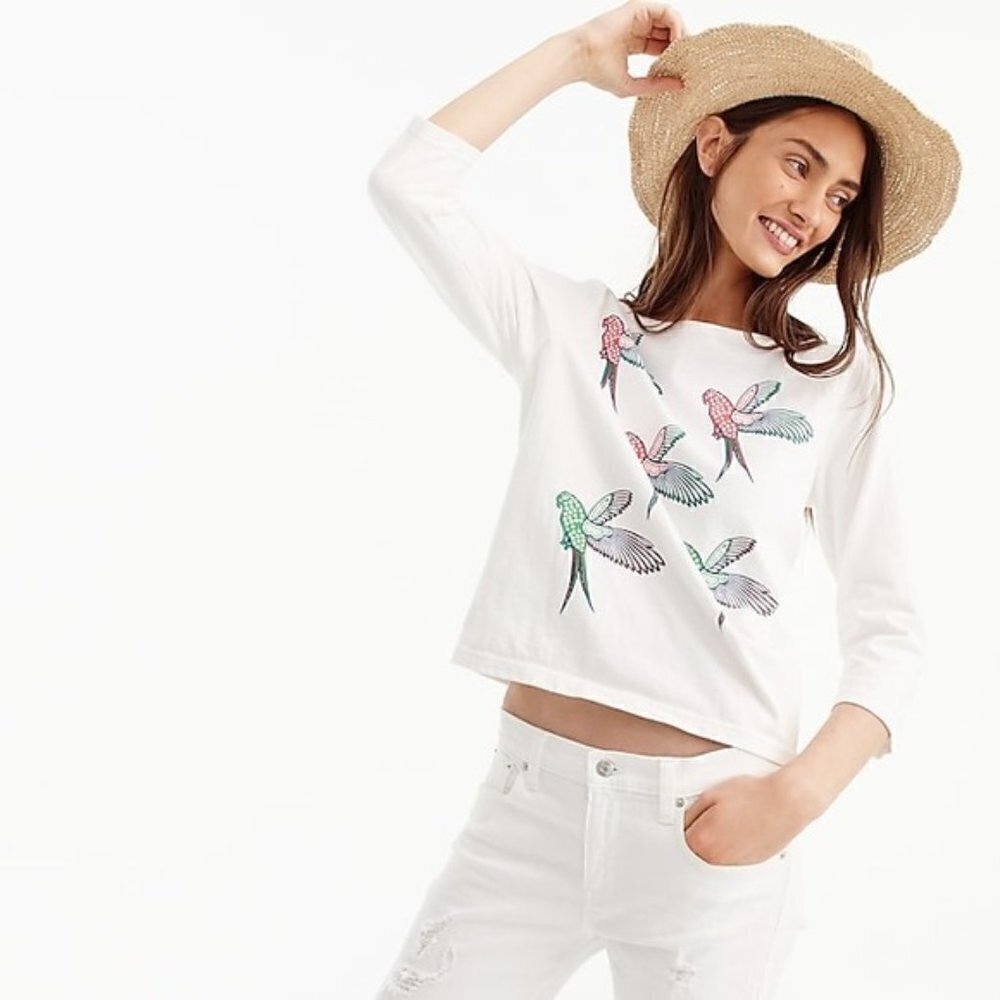J. Crew x SZ Blockprints Parrot Bird 3/4 Shirt Sm
